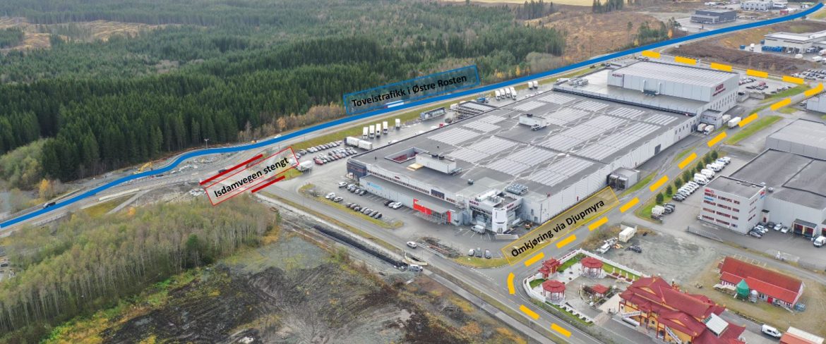 Omkjøring om Djupmyra i perioden Isdamvegen er stengt.