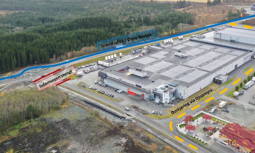 Omkjøring om Djupmyra i perioden Isdamvegen er stengt.